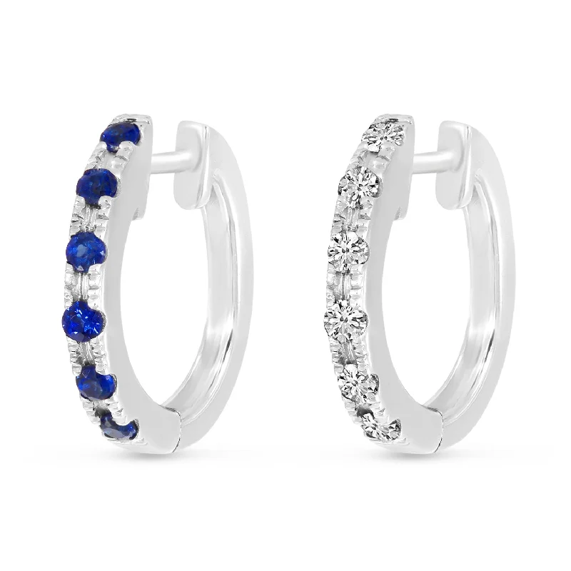 Custom Silver Drop Earrings-14K White Gold 0.12cttw. Diamond & 0.12cttw. Sapphire Reversible Huggie Hoop Earrings