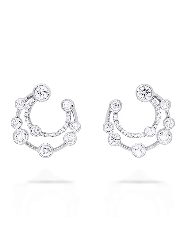 Trendy Pearl Earrings-Waterfall Double Hoop Platinum Earrings