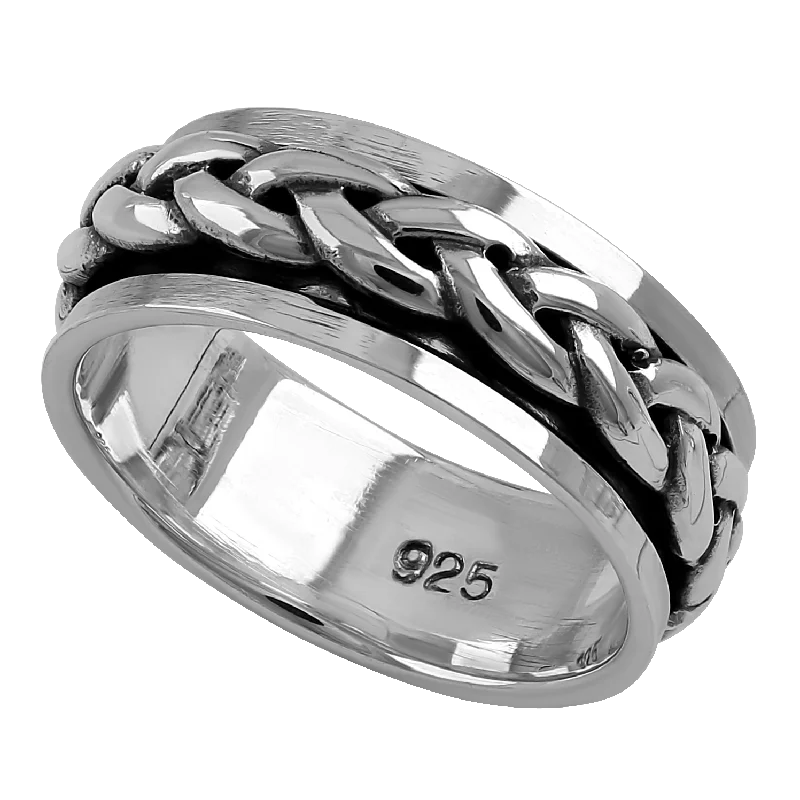 Crystal Wedding Rings-Sterling Silver 7MM Knot Spinner Ring