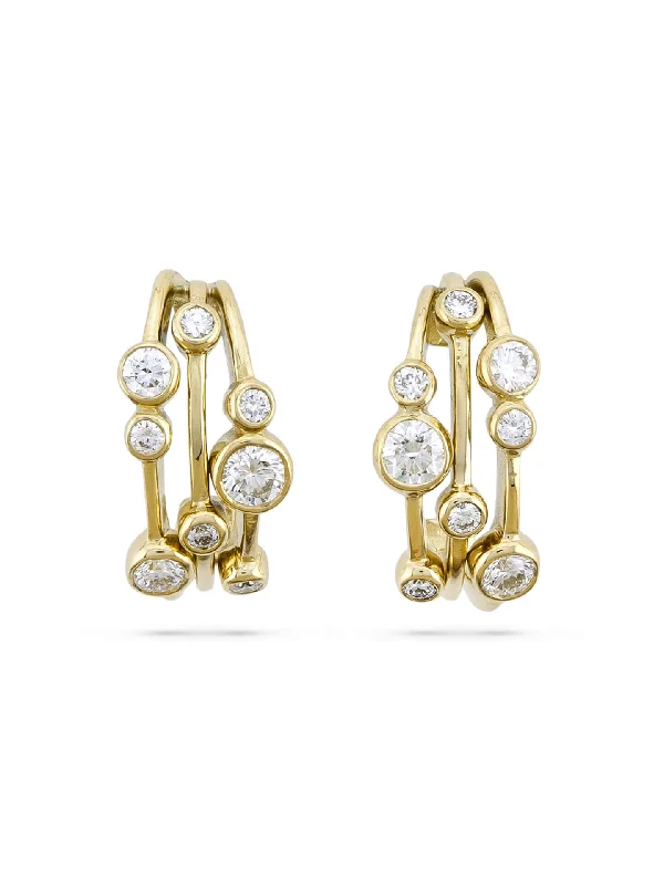 Modern Designer Earrings-Raindance Yellow Gold Diamond Hoop Earrings