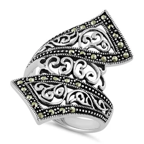 Two-Tone Engagement Bands-Sterling Silver Marcasite Ring