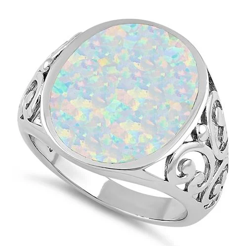 Women’s Wedding Rings-Sterling Silver Extravagant White Lab Opal Ring