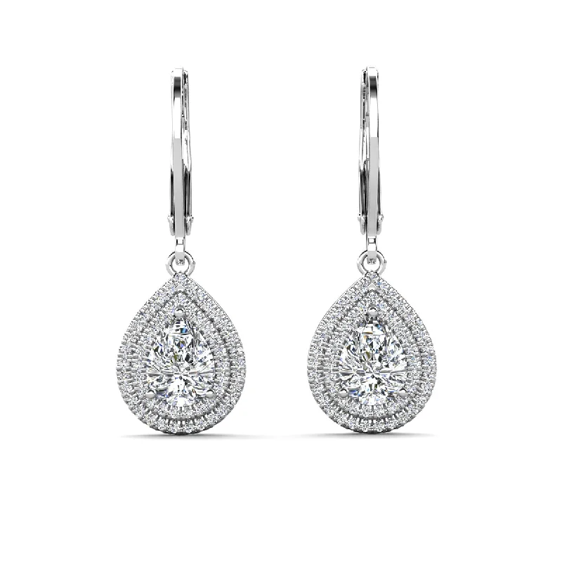 Bright Hoop Earrings-Aurelia 18k White Gold Plated Tear Drop Earrings with Simulated Diamond Crystals