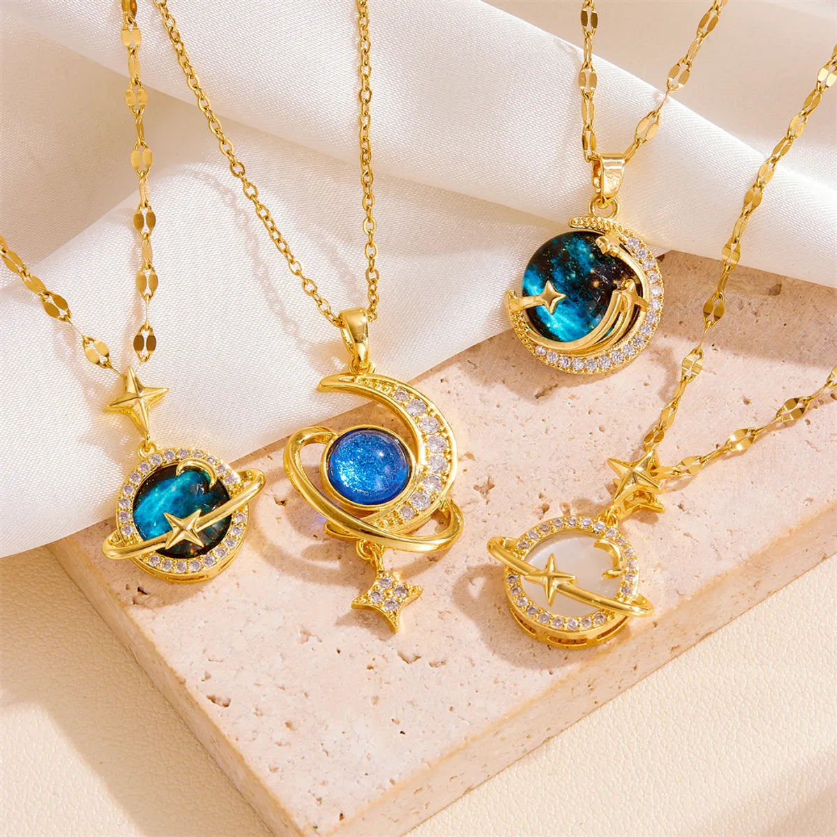 Modern Necklaces-Vintage Style Moon Titanium Steel Plating 18k Gold Plated Pendant Necklace