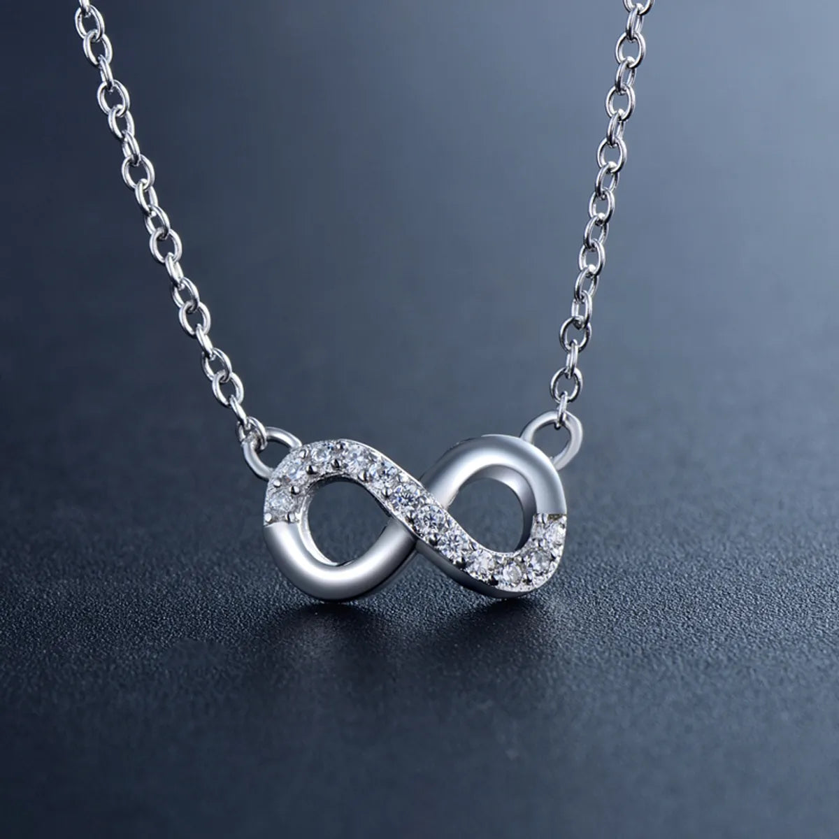 Heart Pendant Necklaces-Romantic Simple Style Infinity Sterling Silver Plating Hollow Out Inlay Zircon Rhodium Plated Pendant Necklace