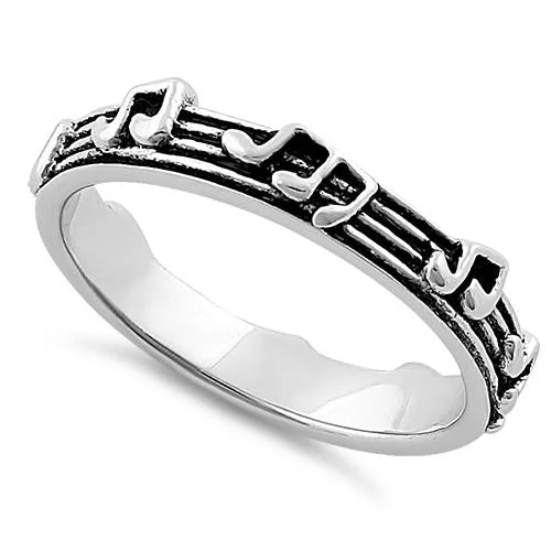 Unique Silver Rings-Sterling Silver Thin Music Notes Eternity Ring