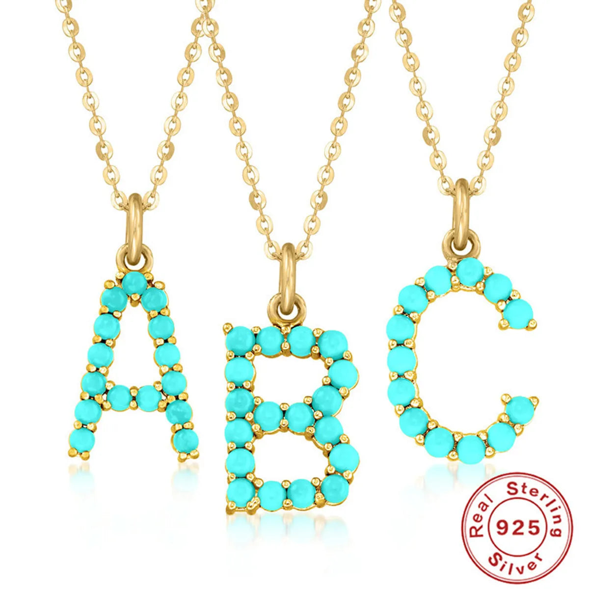 Artistic Pendant Necklaces-Fashion Letter Sterling Silver Plating Inlay Turquoise Pendant Necklace 1 Piece