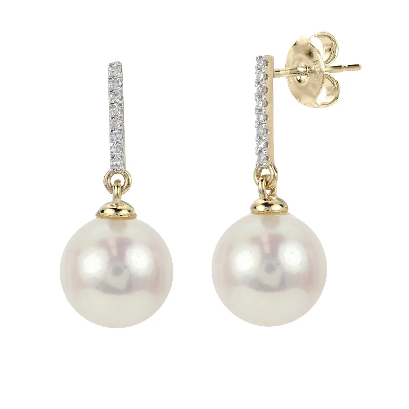 Minimalist Silver Earrings-14K Yellow Gold Freshwater Pearl & Diamond Drop Earrings