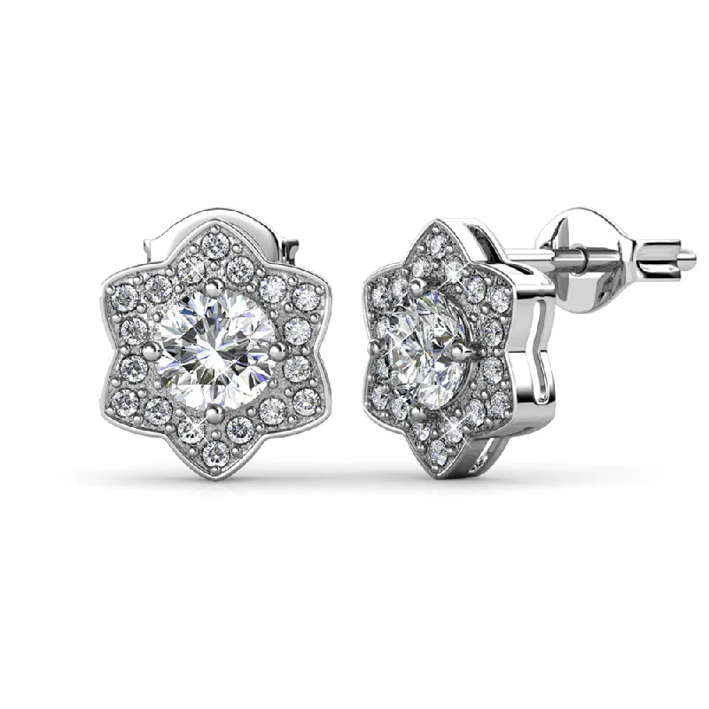 Heart Shaped Earrings-Poppy 18k White Gold Plated Stud Earrings with Simulated Diamond Crystals