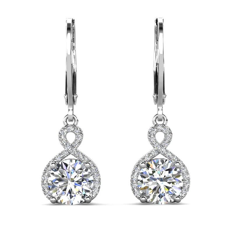 Unique Drop Earrings-Alessandra 18k White Gold Plated Infinity Drop Earrings with Simulated Diamond Crystals