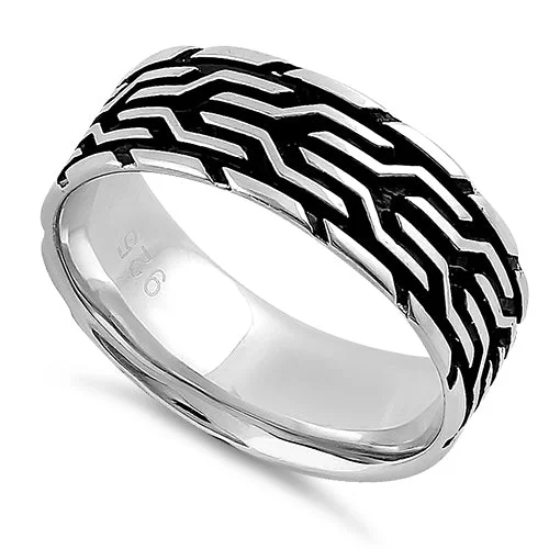 Custom Diamond Engagement Rings-Sterling Silver Ancient Pattern Band