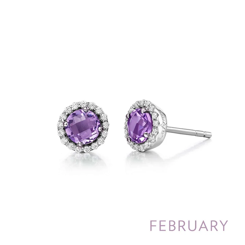 Pink Sapphire Earrings-Lafonn Simulated Diamond & Genuine Amethyst Birthstone Earrings - February BE001AMP