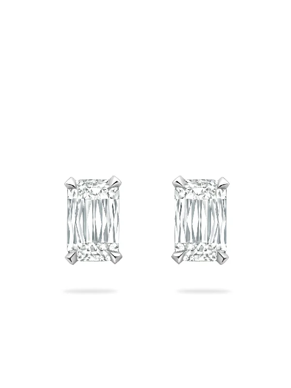 Colored Crystal Earrings-Ashoka Diamond Platinum Stud Earrings