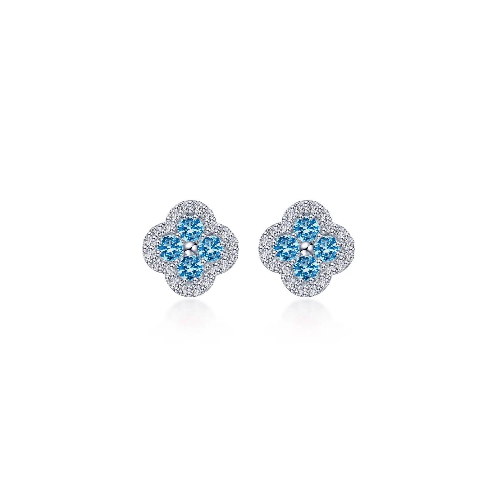 Elegant Crystal Hoop Earrings-Lafonn Simulated Diamond & Blue Topaz Clover Halo Stud Earrings E0610BTP00