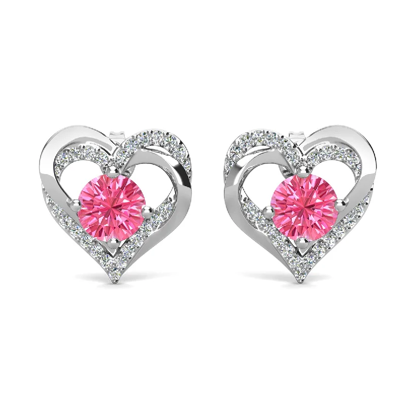 Double Drop Earrings-Forever October Birthstone Diamond 18k White Gold Plated Silver Double Heart Earrings with Swarovski Crystals