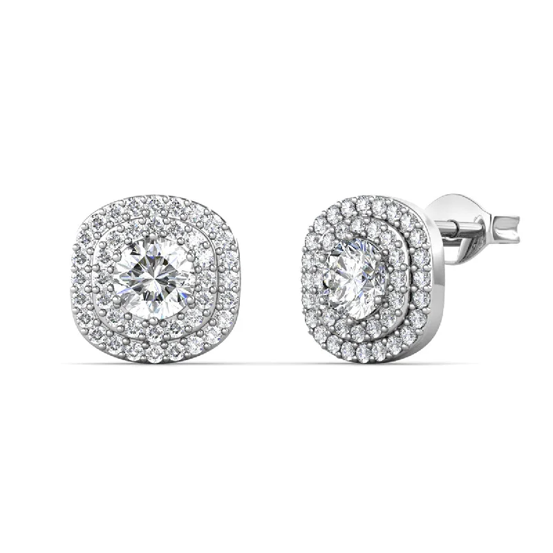 Silver and Pearl Hoop Earrings-Moissanite by Cate & Chloe Lucy Sterling Silver Stud Earrings with Moissanite Crystals