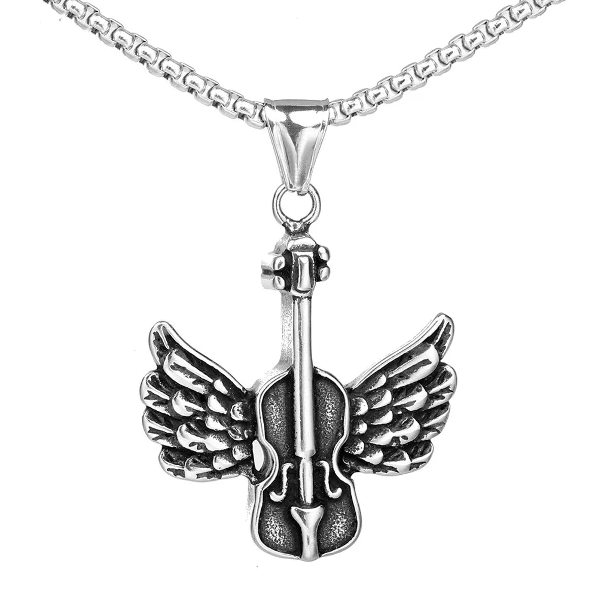 Personalized Name Necklaces-Hip-Hop Guitar Wings Stainless Steel None Men'S