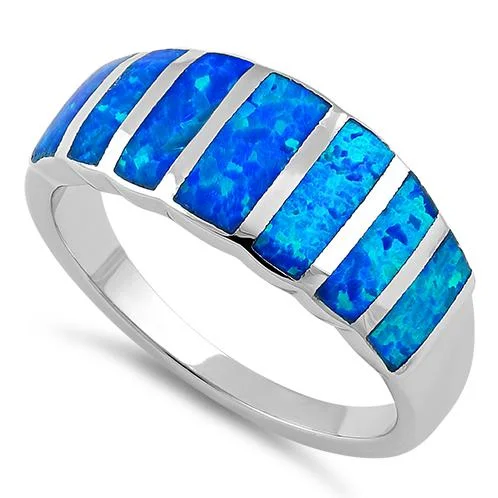 Two-Tone Promise Rings-Sterling Silver 7 Stripes Lab Opal Ring