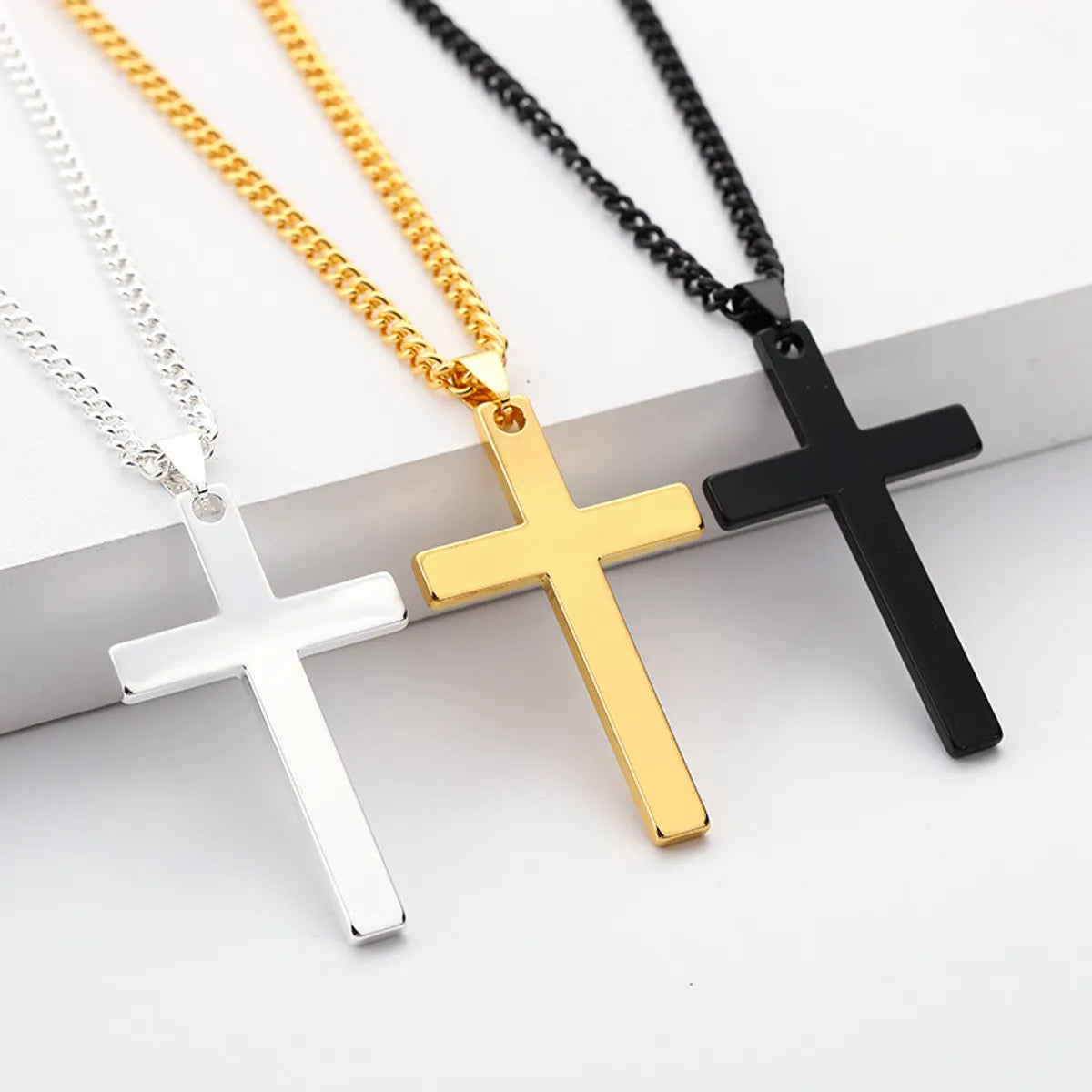 Engraved Necklaces-Fashion Cross Stainless Steel Pendant Necklace 1 Piece