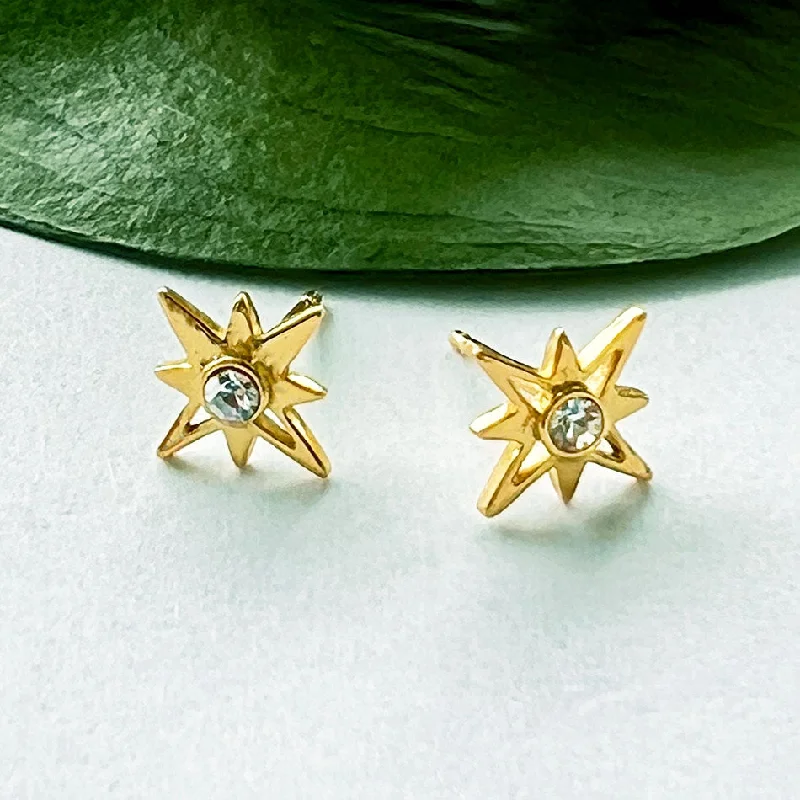 Gemstone Stud Earrings-Sparkling Starburst Studs, India