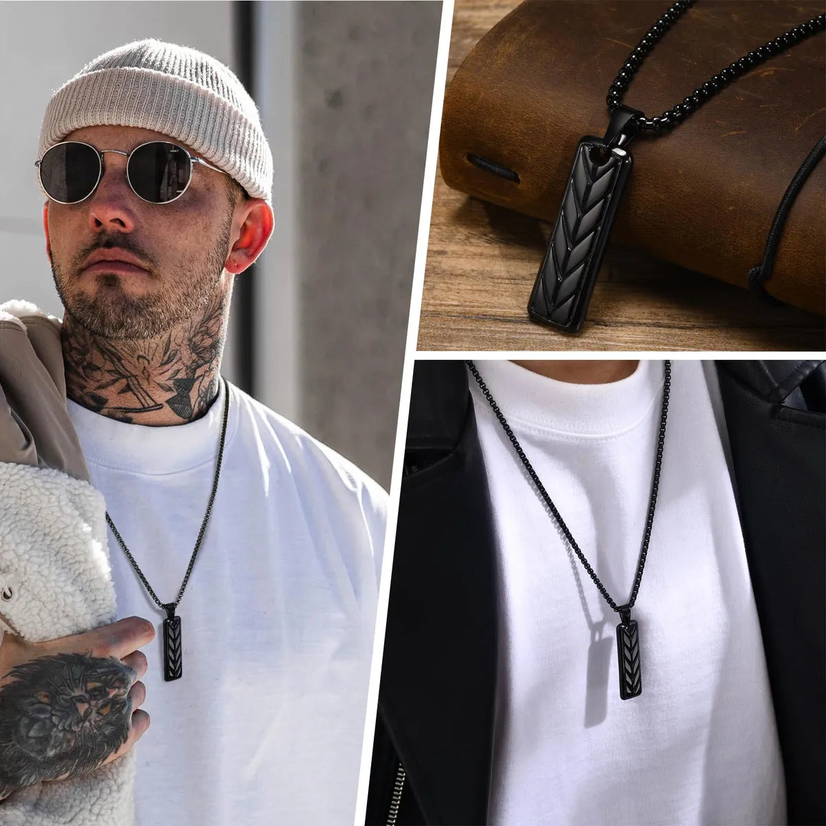 Birthstone Pendant Necklaces-Hip-Hop Rectangle Grain 304 Stainless Steel Plating Men'S