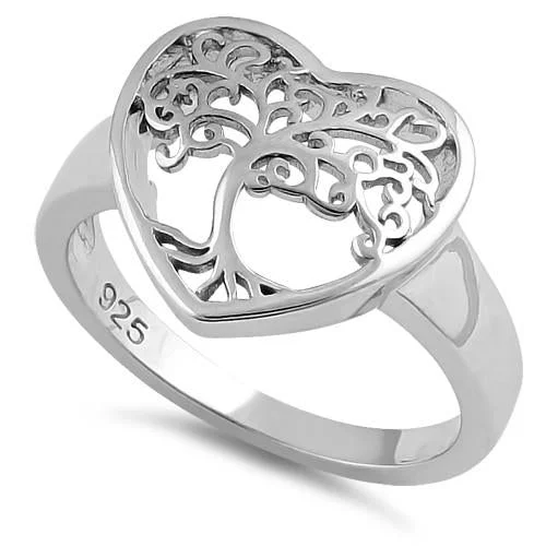 Two-Tone Engagement Bands-Sterling Silver Tree of Life Heart Ring