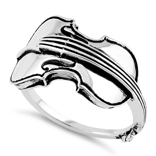 Wedding Ring with Customizable Stones-Sterling Silver Violin Ring