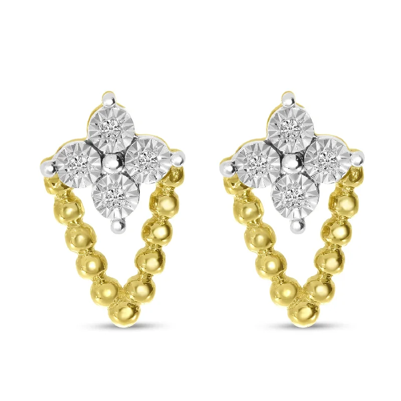 Classic Drop Earrings-14K Yellow Gold 0.02cttw. Diamond Cluster Beaded Earrings