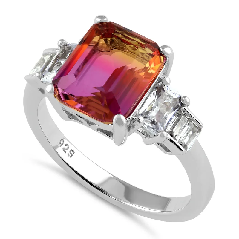 Eternity Diamond Wedding Bands-Sterling Silver Bicolor Orange Ruby Ombre CZ Ring