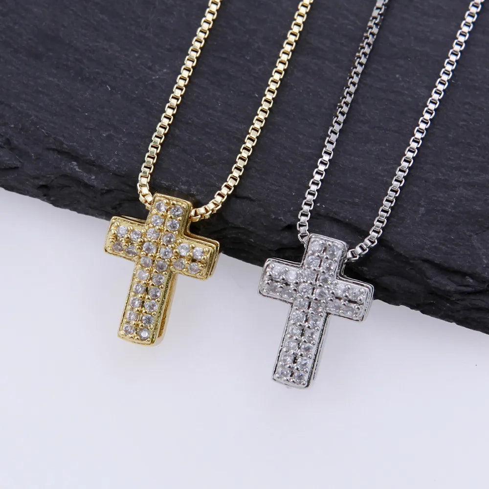 Amulet Necklaces-Copper 18K Gold Plated Hip-Hop Simple Style Classic Style Plating Inlay Cross Zircon Pendant Necklace