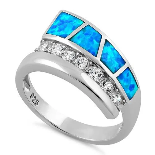 Classic Silver Wedding Rings-Sterling Silver Unique Lab Opal CZ Ring