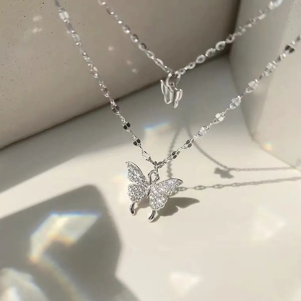 Luxury Gold Necklaces-Ig Style Sweet Butterfly Sterling Silver Zircon Layered Necklaces In Bulk