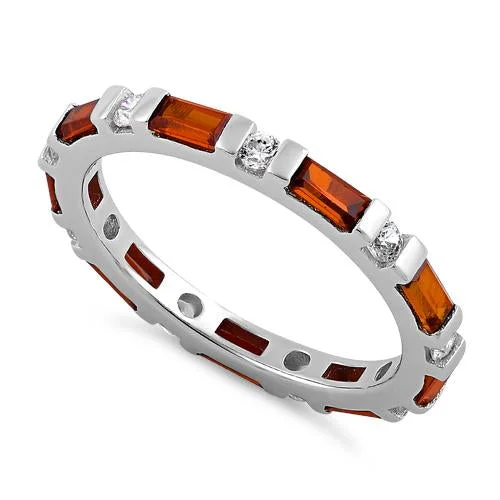 Unique Silver Rings-Sterling Silver Fire Orange and Clear CZ Eternity Ring