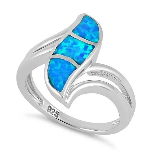 Designer Wedding Rings for Women-Sterling Silver Fire Shape Blue Lab Opal Ring