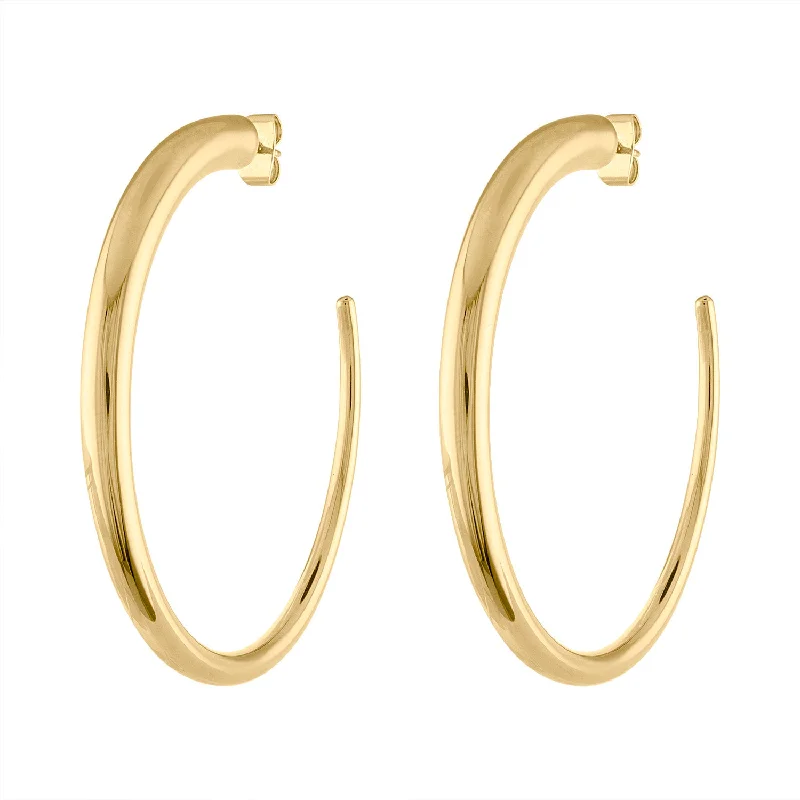 Bright Hoop Earrings-14KT GOLD LARGE TAPERED HOOP POST EARRING