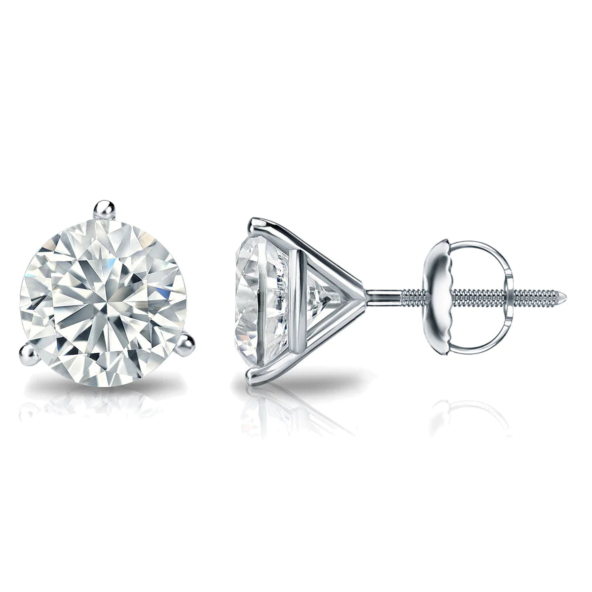 Designer Drop Gemstone Earrings-4 Carat Round 14K White Gold 3 Prong Martini Set Diamond Solitaire Stud Earrings