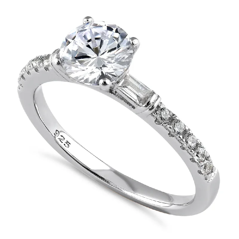 Two-Band Wedding Rings-Sterling Silver Dazzling Solitaire Engagement CZ Ring