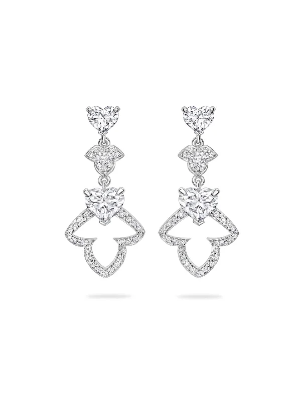 Silver Hoop Drop Earrings-Secret Garden Ivy Diamond Platinum Earrings