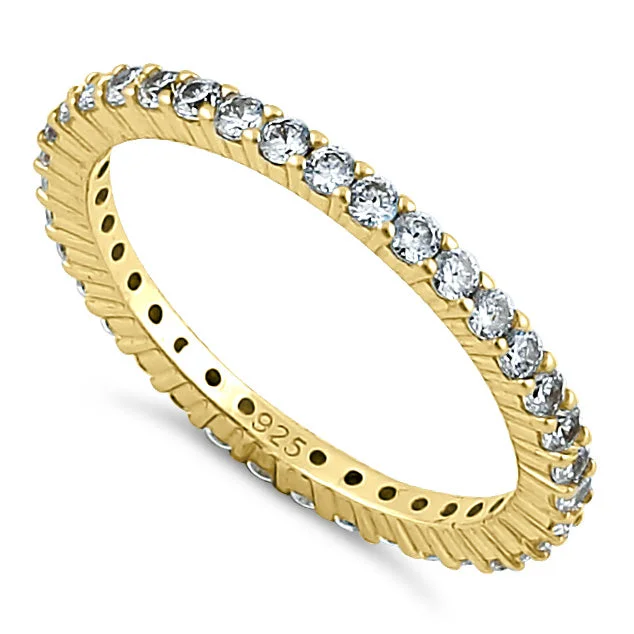 Affordable Wedding Rings-Gold Plated Sterling Silver Eternity CZ Ring