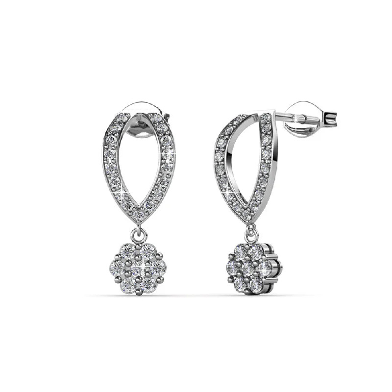 Elegant Crystal Stud Earrings-Megan 18k White Gold Plated Diamond Dangle Stud Earrings with Swarovski Crystals