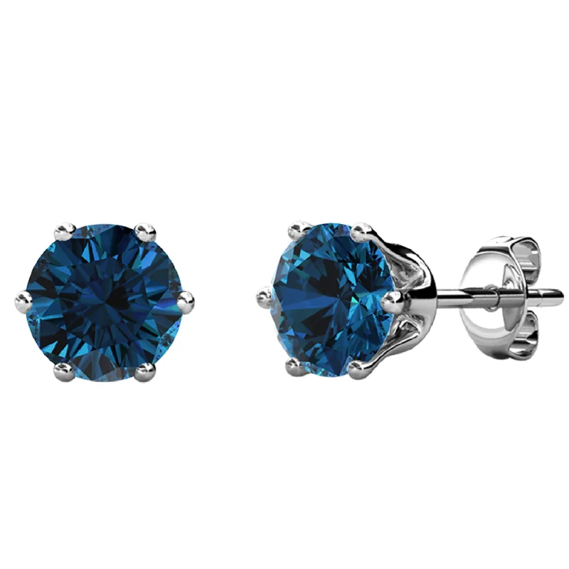 Designer Stud Earrings-December Birthstone Blue Topaz Earrings 18k White Gold Plated Stud Earrings with 1CT Swarovski Crystal