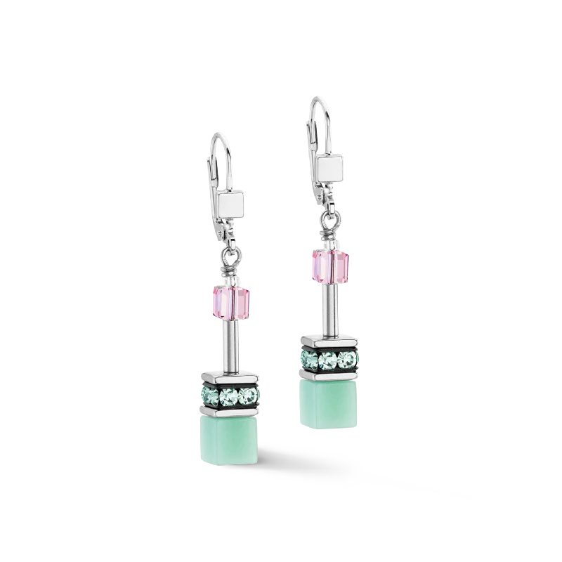 Modern Crystal Hoop Earrings-GeoCUBE® Iconic earrings green-pink