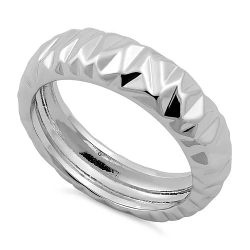 Oval Cut Wedding Rings-Sterling Silver Abstract Facet Ring