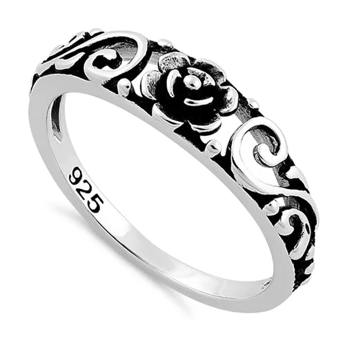 Affordable Wedding Rings-Sterling Silver Flower Swirl Ring