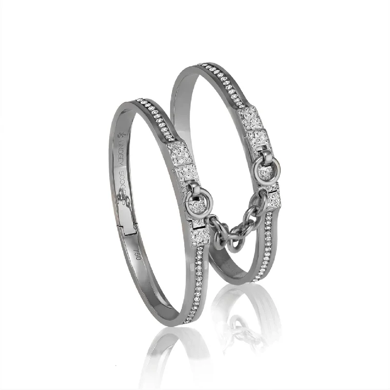 Engraved Bracelets for Couples-OATH DOUBLE CUFFS WITH PAVE DIAMOND ROW AND PAVE LATCH