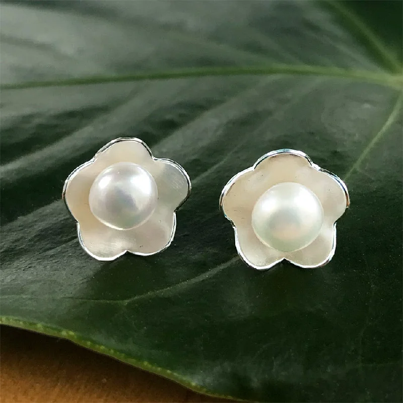 Colorful Drop Stud Earrings-Hidden Pearl Studs - Sterling Silver, Indonesia