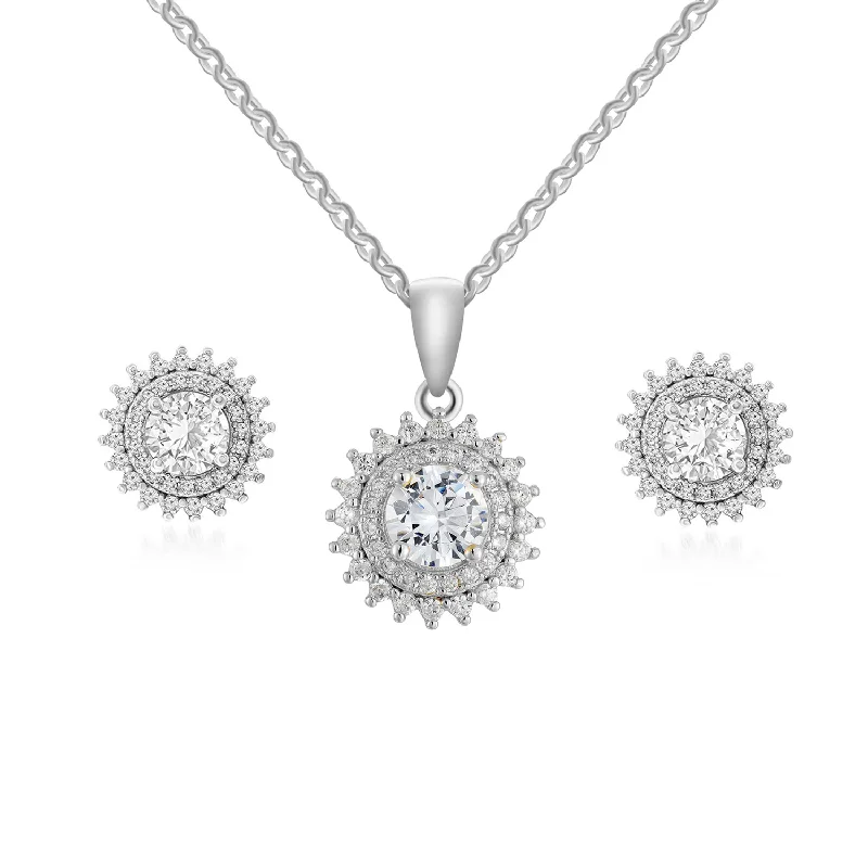 Delicate Silver Earrings-Cordelia 18k White Gold Necklace and Stud Earrings Jewelry Set with Crystals