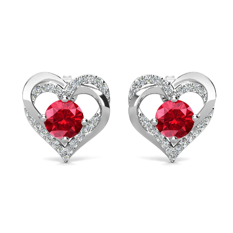 Teardrop Earrings-Forever July Birthstone Diamond 18k White Gold Plated Silver Double Heart Earrings with Swarovski Crystals