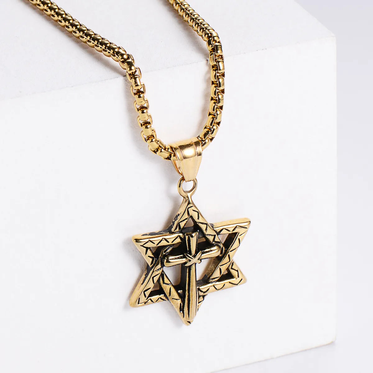 Luxury Custom Necklaces-Aml European And American Fashion Titanium Steel Hexagram Necklace Vintage Cross Casting Pendant Ornament