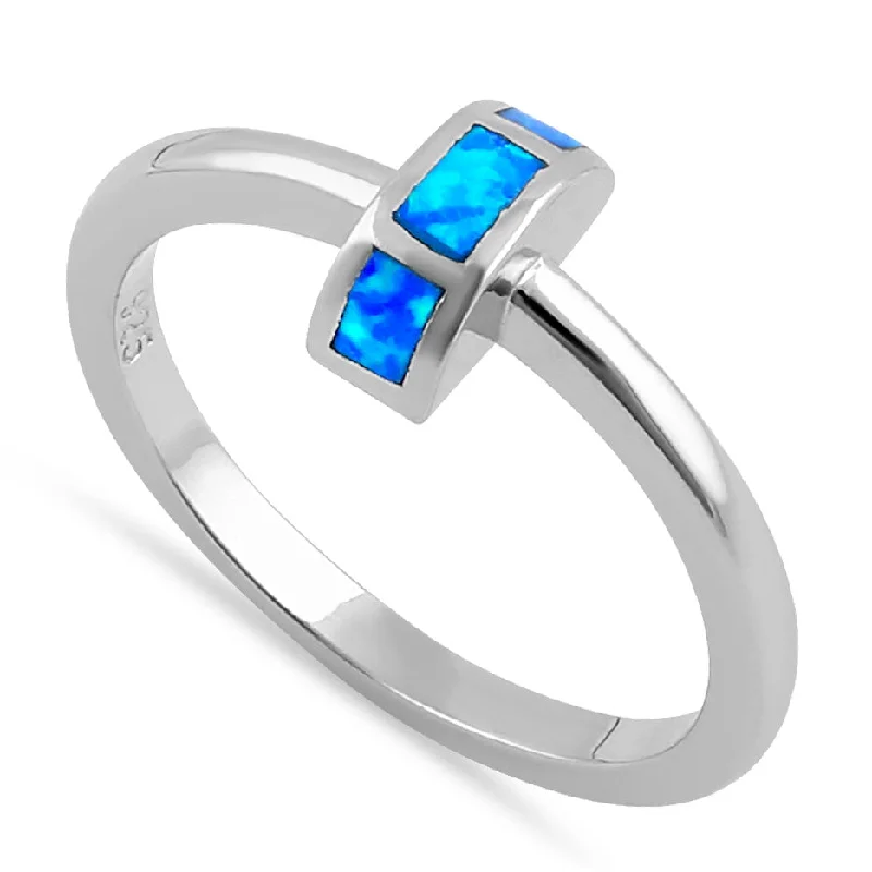 Promise Ring with Birthstone-Sterling Silver Blue Lab Opal Semi Circle Ring